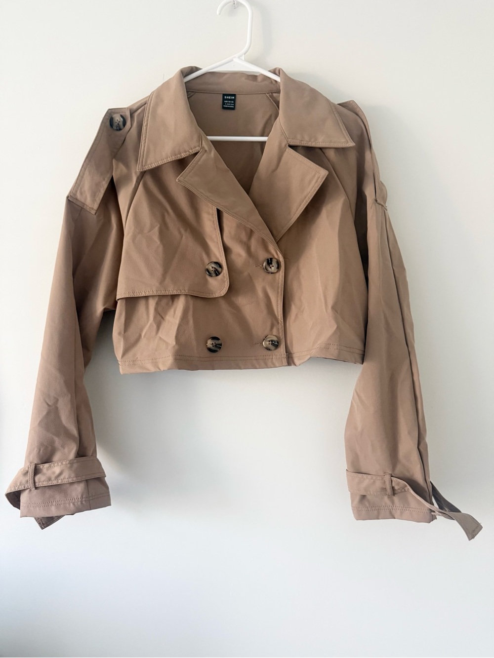 SHEIN Cropped Tan Double-Breasted Trench Jacket